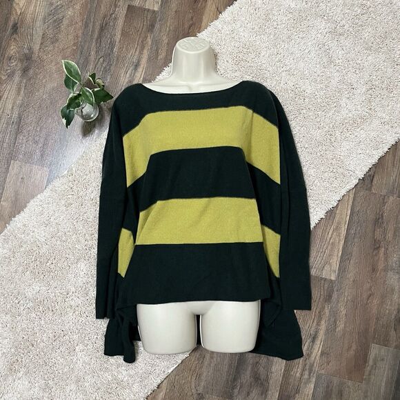 Zoe Couture Size Medium Green Striped Boxy Oversized 100% Cashmere Sweater - Picture 1 of 6